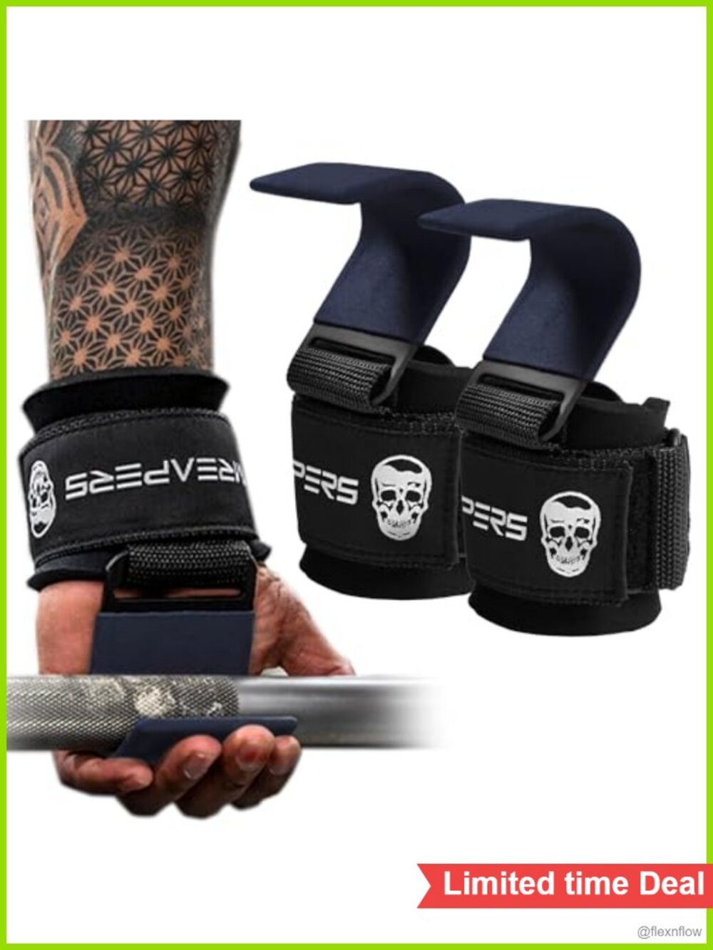 Weight Lifting Hooks Pair Power Wrist Straps Metal Neoprene Deadlift Grip